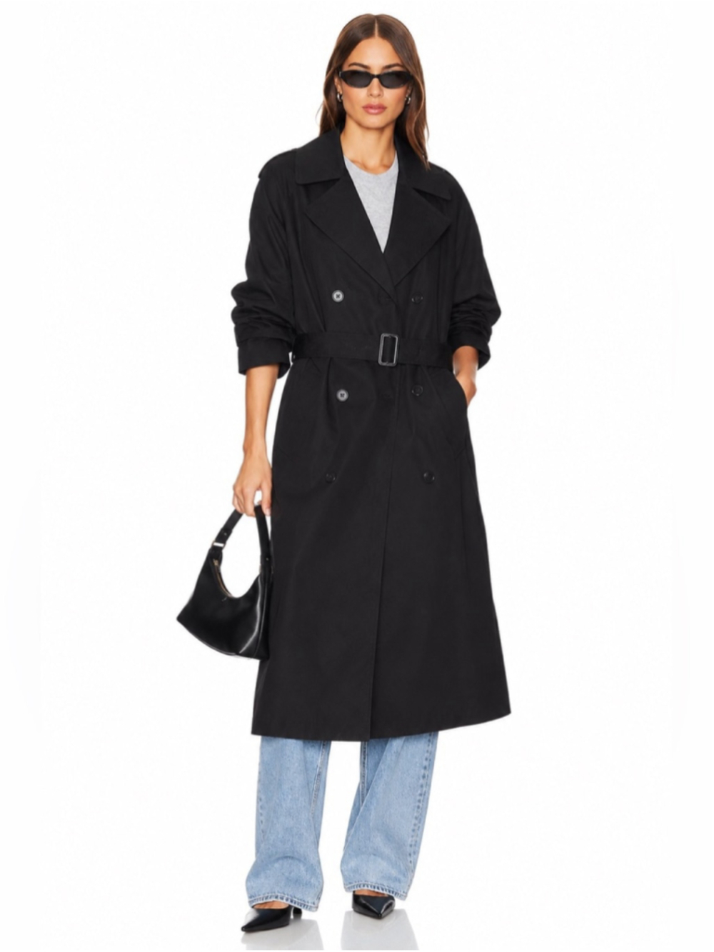 Protocol Black Double Breasted Trench Coat Size Large 42–44 NWT